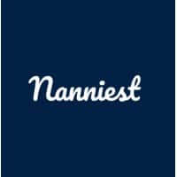 Nanniest logo, navy blue background with white cursive