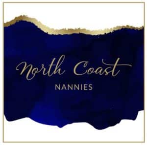 North Coast Nannies logo, navy background with gold