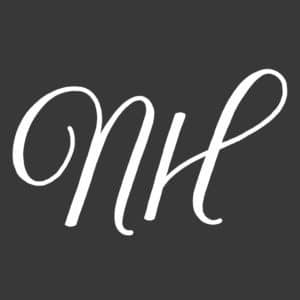 An N and H white lettering on gray background