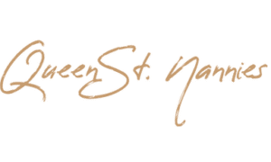 Soft pink writing Queen Street Nannies logo