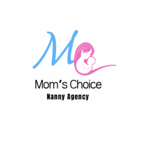 Mom's Choice Logo, blue and pink with image of woman and child