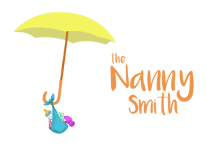The Nanny Smith logo, yellow umbrella with a stork's handkerchief hanging from it