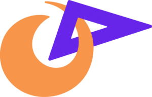 Triangle Nannies and Household Staffing logo orange semicircle threaded through purple triangle