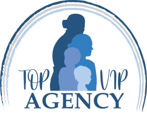 Top VIP Agency logo, shades of blue with images of people
