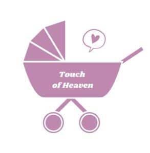 Touch Of Heaven LLC logo, pram with a heart bubble
