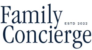Black and white simple logo with the words Family Concierge and a 2022 established date.