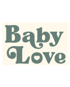 Baby Love LLC logo. with a heart in the center of the "o".